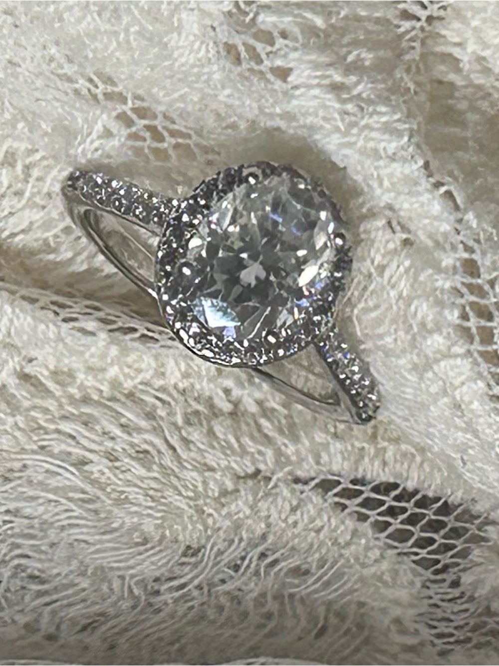 Silver Moissanite Halo Split-Shank Ring